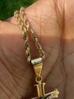 14K Yellow Gold Rope Chain & Two-Tone Cross Pendant - Image 7