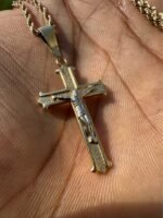 14K Yellow Gold Rope Chain & Two-Tone Cross Pendant - Image 9