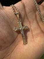 14K Yellow Gold Rope Chain & Two-Tone Cross Pendant - Image 6