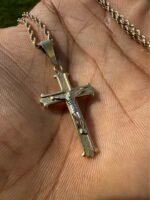 14K Yellow Gold Rope Chain & Two-Tone Cross Pendant - Image 2