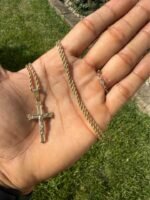 14K Yellow Gold Rope Chain & Two-Tone Cross Pendant