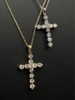1 CTW Diamond Cross Pendant Solid 10K Gold With Adjustable Gold Chain 16”-18”