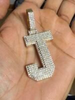 Natural Diamond “J” Initial Pendant Solid 10K Yellow Gold Approx 5 CTW 25.23G - Image 3