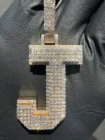Natural Diamond “J” Initial Pendant Solid 10K Yellow Gold Approx 5 CTW 25.23G
