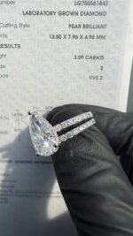 4.34 CTW Pear Lab-Grown Diamond Ring Set in Solid 14K White Gold - Image 2