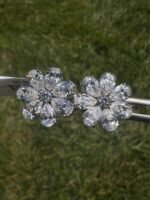 Flower earrings on grass, top view - 4 CTW Pear-Shaped Lab-Grown Diamond Flower Earrings - 14K White Gold