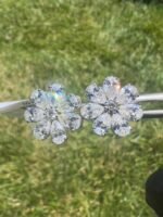 Pair of flower earrings on grass - 4 CTW Pear-Shaped Lab-Grown Diamond Flower Earrings - 14K White Gold