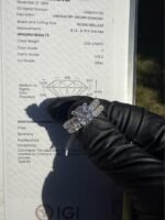 Lab report and diamond ring in hand - 6.10 CTW E VVS2 Round Diamond Ring – Solid 14K White Gold, IGI Certified Lab Created CVD