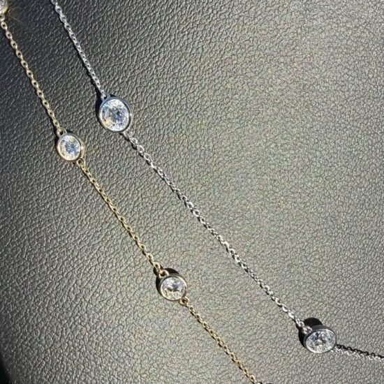 Solid 14K gold diamond by the yard necklace with 2.05-2.47 CTW lab-grown diamonds, close view of the diamond stations